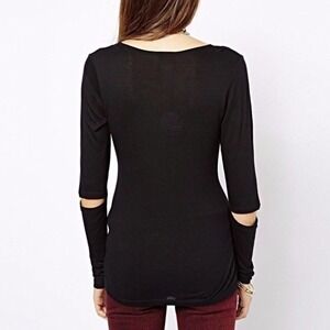 Monrow Classic | Open Elbow Top Womens Small Gray Pullover Long Sleeves